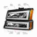 CRYSTAL HEADLIGHTS W/ LIGHT BAR BLA-4