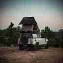 TRI-CLAM SHELL ROOF TOP TENT - 47" - TAUPE BODY & BLACK RAINFLY - AC001-7