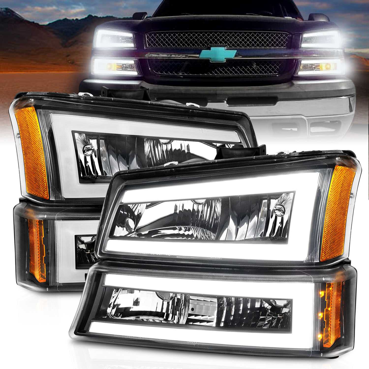 CRYSTAL HEADLIGHTS W/ LIGHT BAR BLA